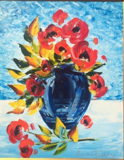 Blue Vase With Red Roses