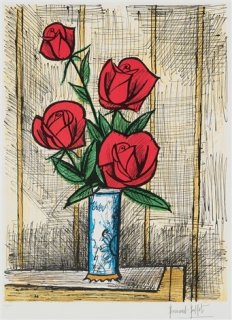 Quatre roses dans un vase de Delft by Bernard Buffet