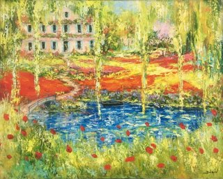 Monet Garden By Duaiv - Framed Art On Canvas Flower Impressionist Landscape