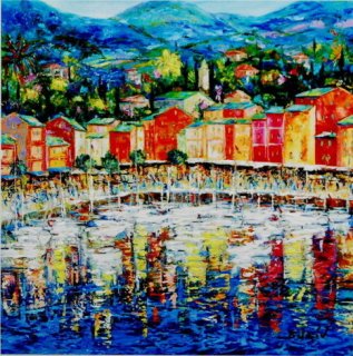 Portofino Duaiv Framed Hand embellished giclee on canvas