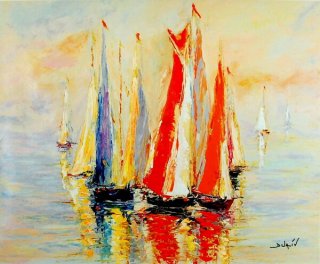 Soir Des Voiles (Evening Of The Sails) By Duaiv - Framed Fine Art Mixed Media Canvas
