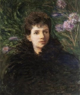 Young Woman with Violet Flowers
