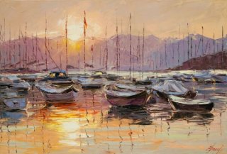 Sundown on Resting Boats by Elena Bond
