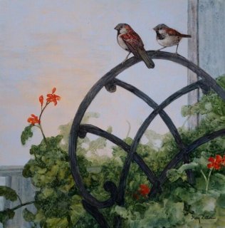 House Sparrows and Chair
