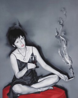 Girl with Cigarette Wine by He Sen