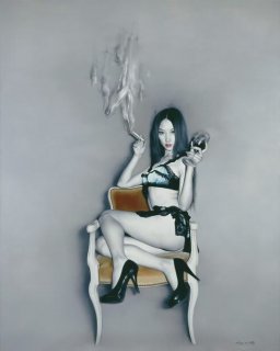 Smoking Girl with Wine Glass by He Sen