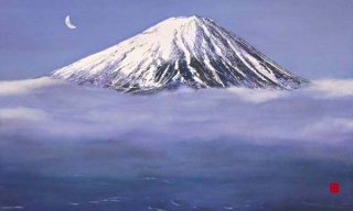 Crescent Moon Over Mt Fuji