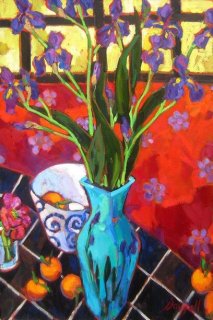 Irises in Red Room