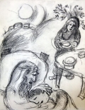 Rebecca Blesses Jacob / Both Girls From Laba by Marc Chagall Original Lithograph 1960