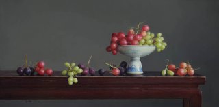 Grapes on the Blue White China by Wu Feng